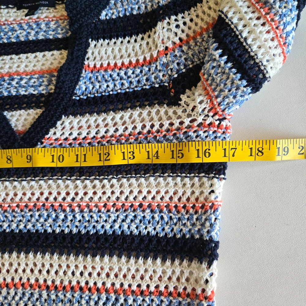 Tommy Hilfiger Striped Open Knit Cotton Sweater‎ Size S Nautical Coastal Preppy - Picture 9 of 11